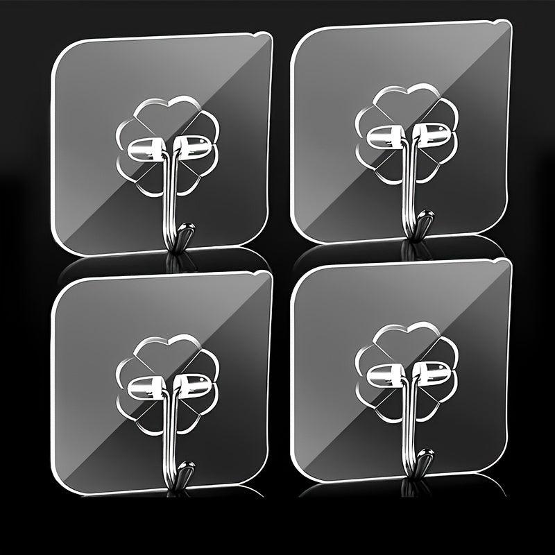 4pcs Transparent Wall Mounted Sticky Hook Punch-Free Adhesive Hook