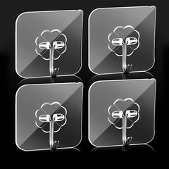 4pcs Transparent Wall Mounted Sticky Hook Punch-Free Adhesive Hook