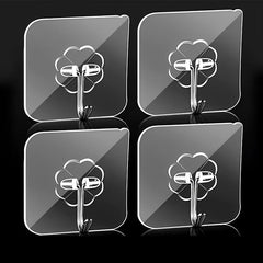 4pcs Transparent Wall Mounted Sticky Hook Punch-Free Adhesive Hook