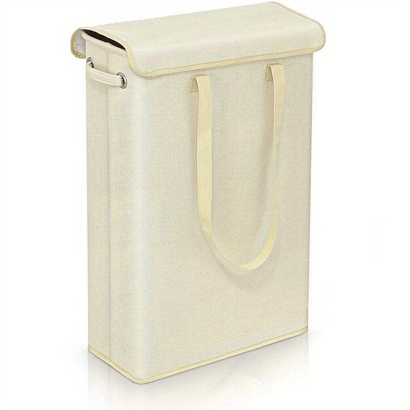 Slim Laundry Basket With Lid Tall Thin Laundry Hamper Handles Waterproof Fabric