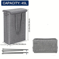 Slim Laundry Basket With Lid Tall Thin Laundry Hamper Handles Waterproof Fabric