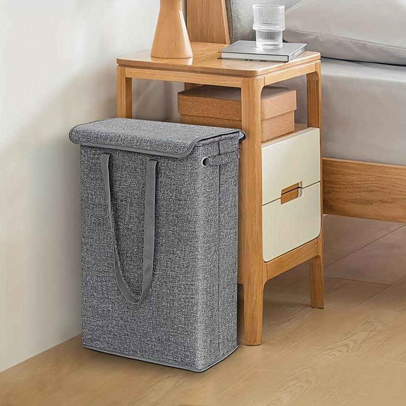 Slim Laundry Basket With Lid Tall Thin Laundry Hamper Handles Waterproof Fabric