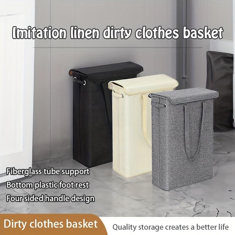 Slim Laundry Basket With Lid Tall Thin Laundry Hamper Handles Waterproof Fabric