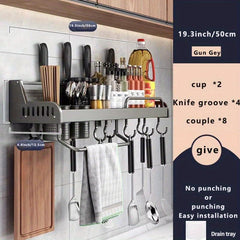 Wall Mounted Seasoning Storage Rack, No Punching, Wrought Iron Storage Shelf