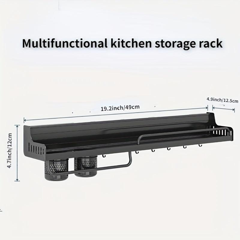 Wall Mounted Seasoning Storage Rack, No Punching, Wrought Iron Storage Shelf