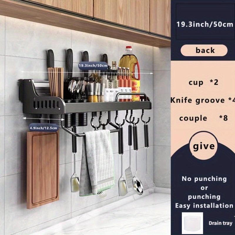 Wall Mounted Seasoning Storage Rack, No Punching, Wrought Iron Storage Shelf