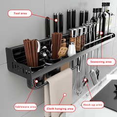 Wall Mounted Seasoning Storage Rack, No Punching, Wrought Iron Storage Shelf