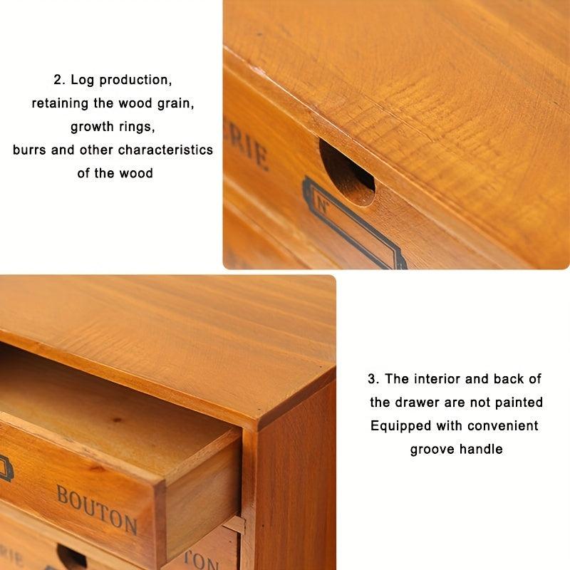 Vintage Wooden Storage Drawer Office Desktop 3-Layer Small Cabinet
