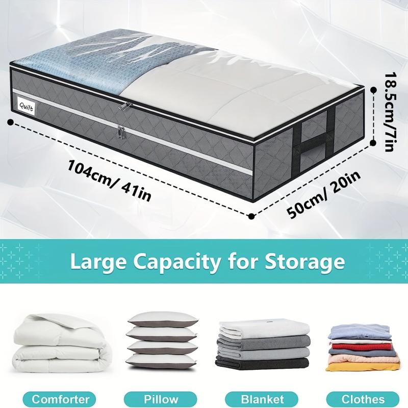 96L Underbed Storage Bag Quilt Organizer Non Woven Fabrics Handles Foldable