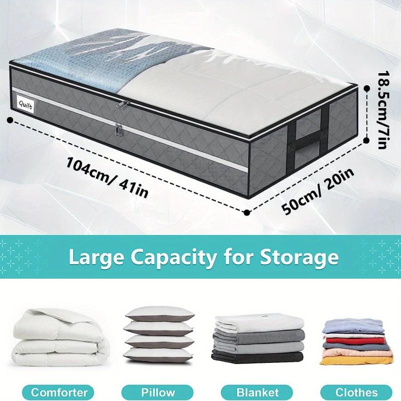 96L Underbed Storage Bag Quilt Organizer Non Woven Fabrics Handles Foldable