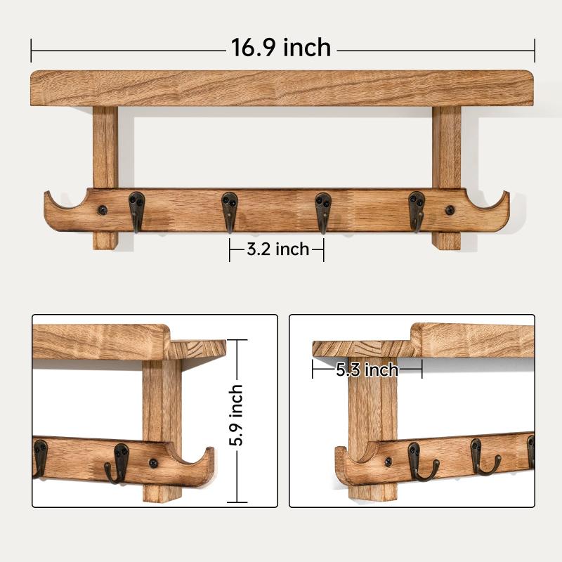 Coat Rack Wall Mount Shelf With Hooks 43 Key Holder For Wall