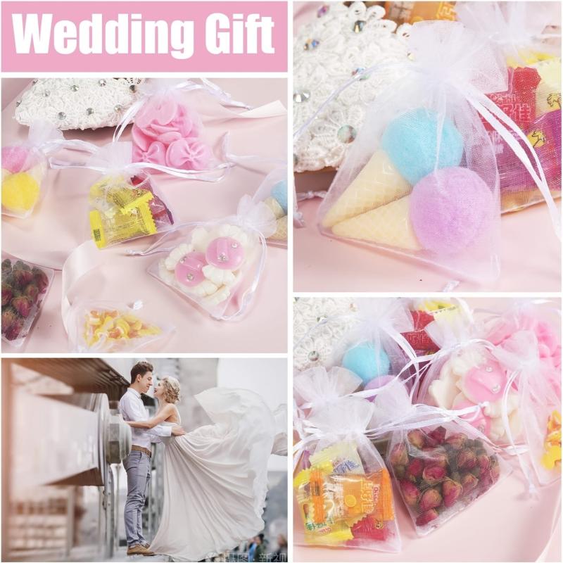100pcs Organza Drawstring Pouches for Weddings and Parties 7 x