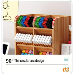 Wooden Desktop Storage Box with Drawer and Pen Holder