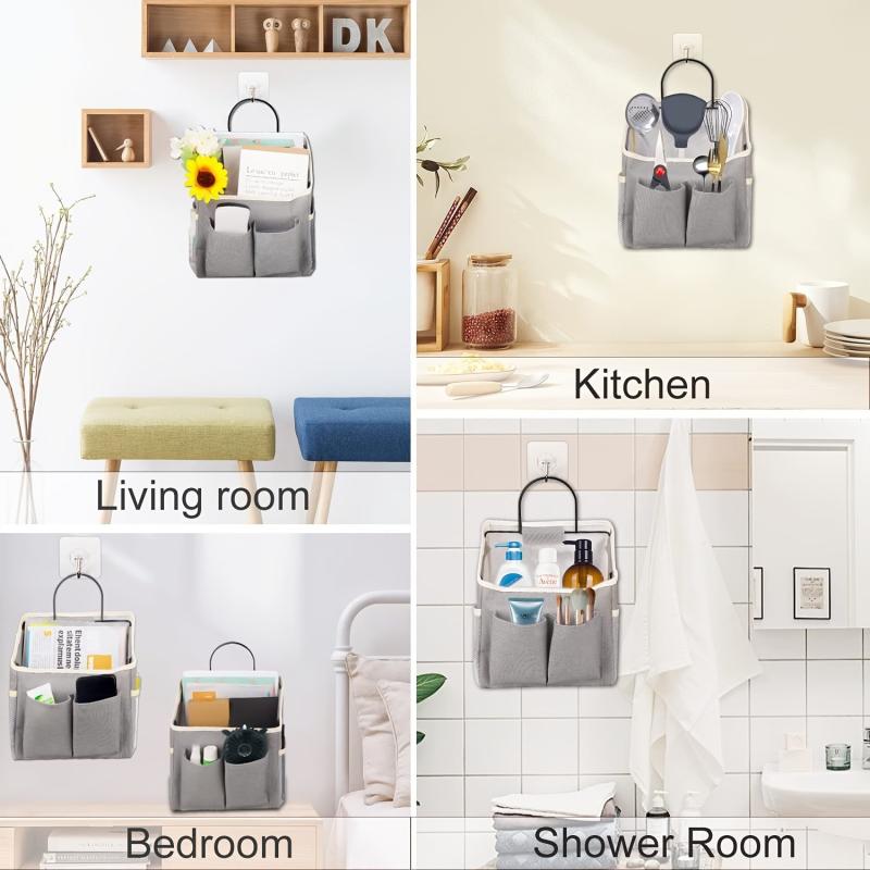 Hanging Storage Bag Wall Organiser Basket Bathroom Pocket Bedroom Dorm RV Gray