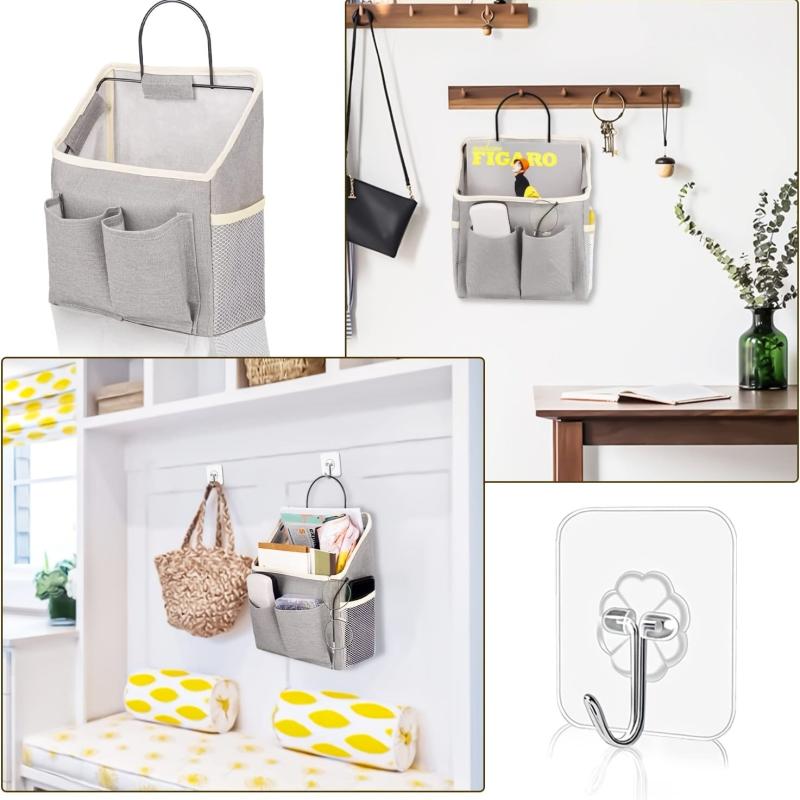 Hanging Storage Bag Wall Organiser Basket Bathroom Pocket Bedroom Dorm RV Gray