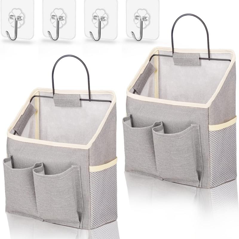 Hanging Storage Bag Wall Organiser Basket Bathroom Pocket Bedroom Dorm RV Gray