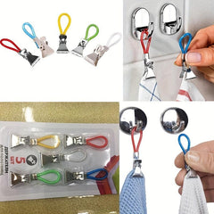 5pcs Towel Hanging Drying Rack Metal Clip Kitchen Bathroom Toilet