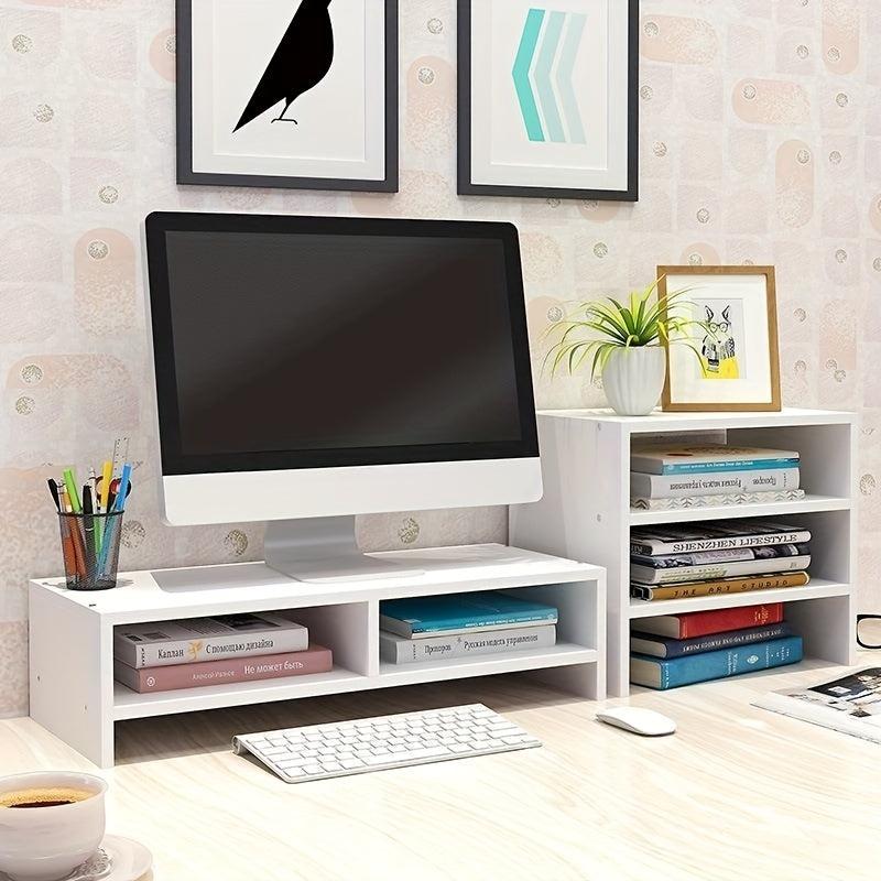 Wooden Computer Stand Desktop Storage Rack Home Office Desk Workstation