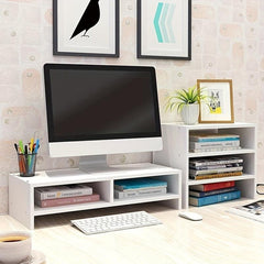 Wooden Computer Stand Desktop Storage Rack Home Office Desk Workstation