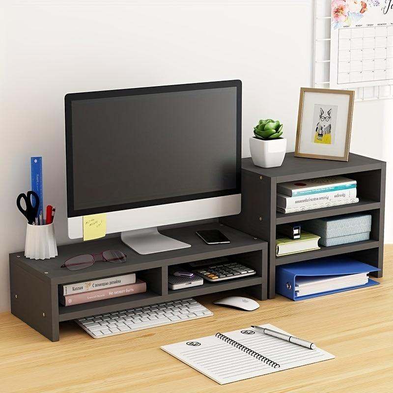 Wooden Computer Stand Desktop Storage Rack Home Office Desk Workstation