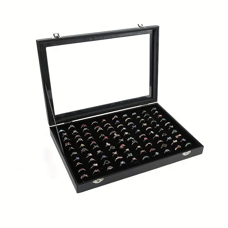 Velvet Necklace Box Jewelry Tray with Transparent Lid, Dustproof, Rectangle