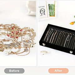 Velvet Necklace Box Jewelry Tray with Transparent Lid, Dustproof, Rectangle