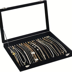 Velvet Necklace Box Jewelry Tray with Transparent Lid, Dustproof, Rectangle