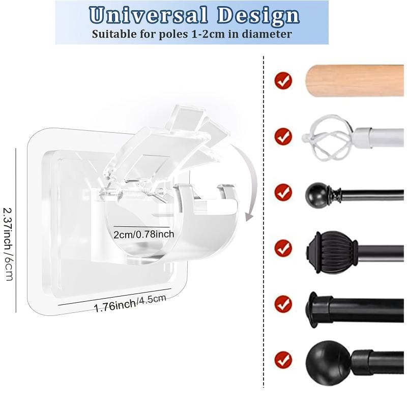 2Pcs Self Adhesive Curtain Rod Holders No Drill Adjustable Curtain Hangers