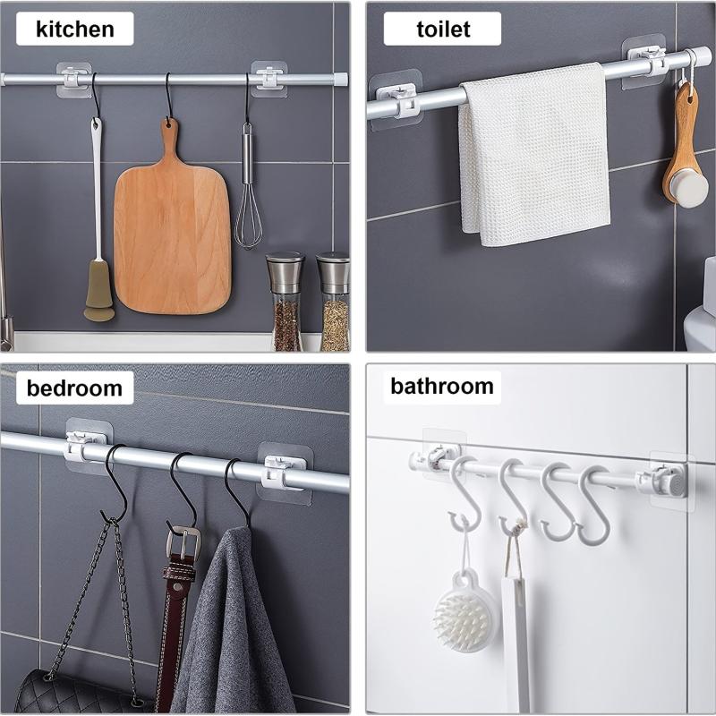 2Pcs Self Adhesive Curtain Rod Holders No Drill Adjustable Curtain Hangers