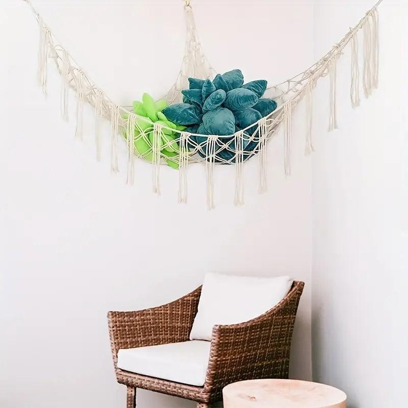 Large Boho Style Hammock Toy Storage Net 55in