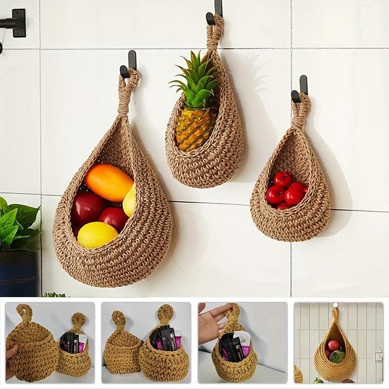 1pc Wall Mounted Fruit Basket Vegetable Storage Pocket Hanging Basket