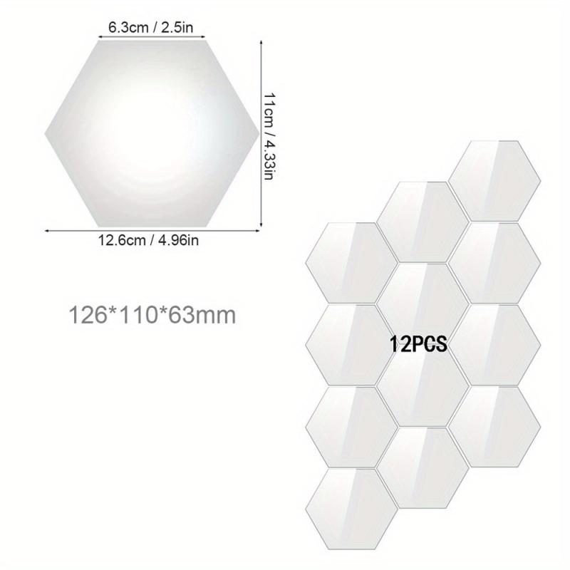 12pcs Hexagon Mirror Wall Stickers Acrylic Tiles for Home Decor