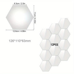 12pcs Hexagon Mirror Wall Stickers Acrylic Tiles for Home Decor