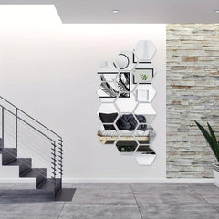 12pcs Hexagon Mirror Wall Stickers Acrylic Tiles for Home Decor