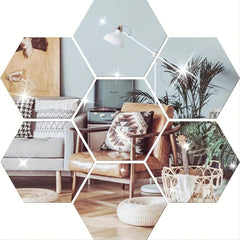 12pcs Hexagon Mirror Wall Stickers Acrylic Tiles for Home Decor