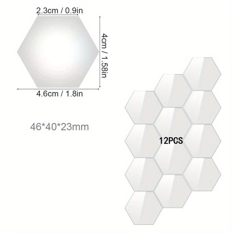12pcs Hexagon Mirror Wall Stickers Acrylic Tiles for Home Decor