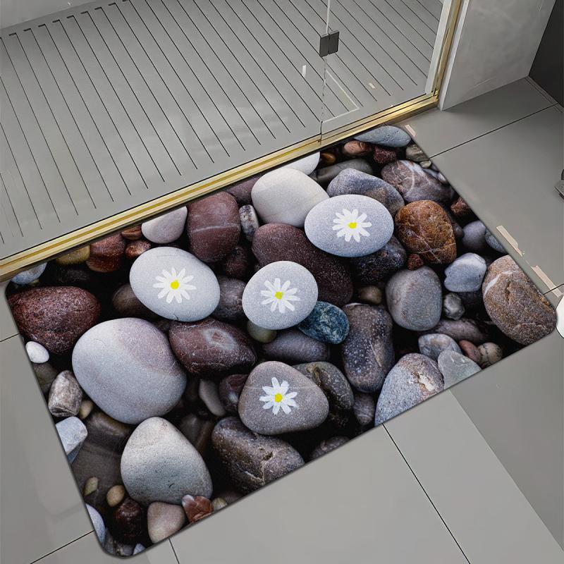 Flower Stone Print Floor Mat Non-slip Bath Rug