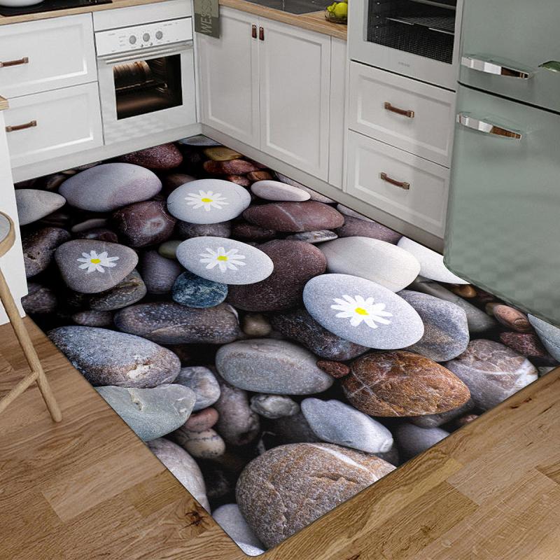Flower Stone Print Floor Mat Non-slip Bath Rug