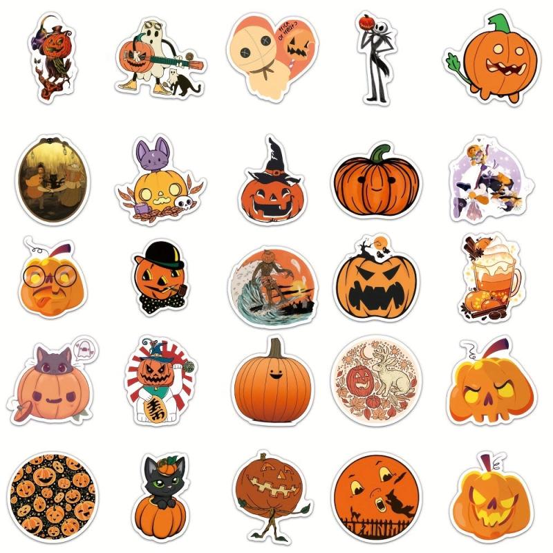 50pcs Waterproof Halloween Pumpkin Stickers for Party Decor