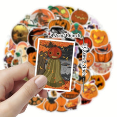 50pcs Waterproof Halloween Pumpkin Stickers for Party Decor