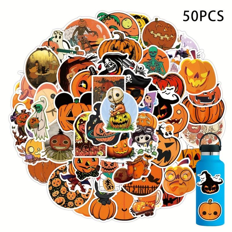 50pcs Waterproof Halloween Pumpkin Stickers for Party Decor