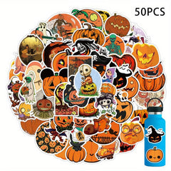 50pcs Waterproof Halloween Pumpkin Stickers for Party Decor