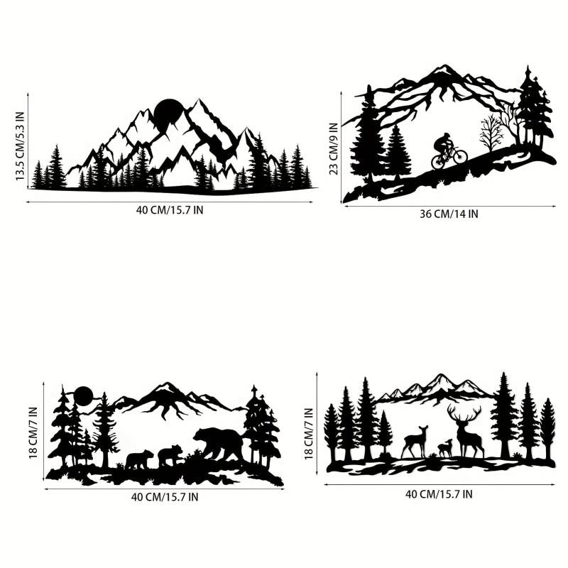 Mountain Forest Deer Metal Wall Decoration Minimalist Line Drawing