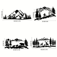 Mountain Forest Deer Metal Wall Decoration Minimalist Line Drawing