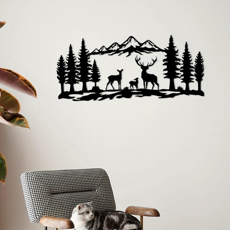 Mountain Forest Deer Metal Wall Decoration Minimalist Line Drawing