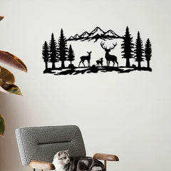 Mountain Forest Deer Metal Wall Decoration Minimalist Line Drawing