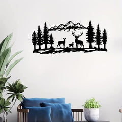 Mountain Forest Deer Metal Wall Decoration Minimalist Line Drawing