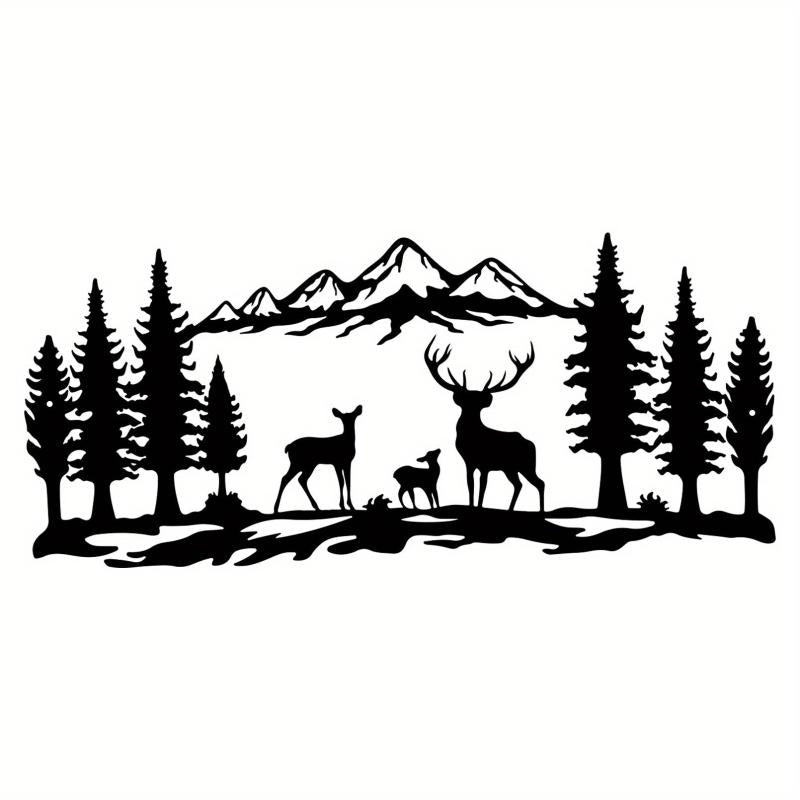 Mountain Forest Deer Metal Wall Decoration Minimalist Line Drawing