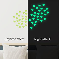 50pcs Heart Luminous Sticker Glow In The Dark Wall Decals DIY Ceiling Sticker