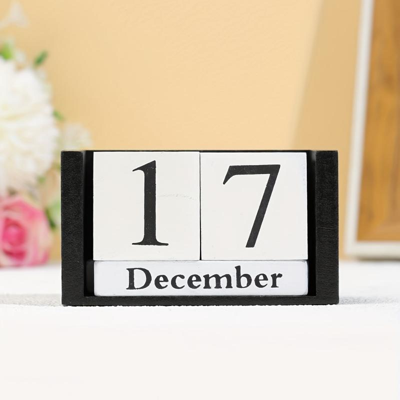 Wooden Perpetual Calendar Blocks Rustic Home Desk Farm Decor